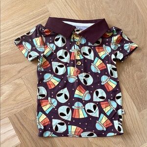 Playful Blue and Gray Polo Shirt with Geometric Design